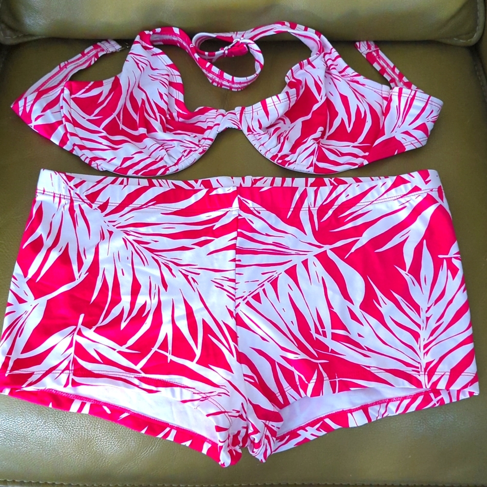 Jag bikini swimsuit set, pink & white, size 38D and XL